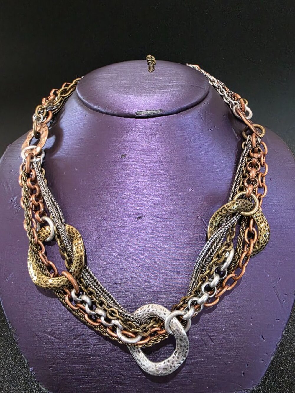 Vintage VCLM Mixed Metal Multi Chain Brutalist Bib Statement Necklace 19" Signed